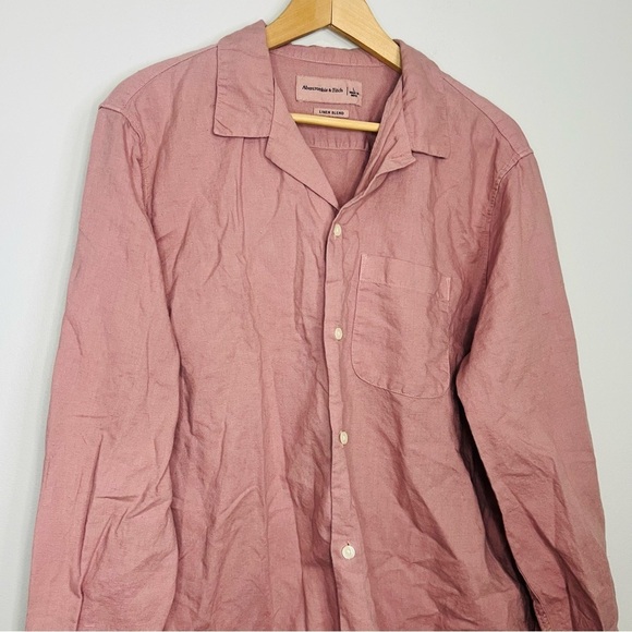 A&F Peach 80’s Linen Blend Button Up Shirt - Picture 3 of 6